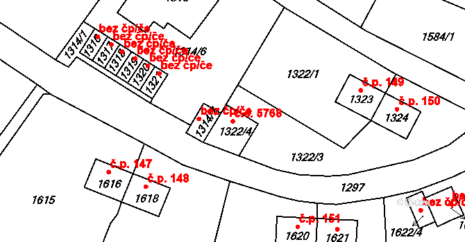 Brná 5768, Ústí nad Labem na parcele st. 1322/4 v KÚ Brná nad Labem, Katastrální mapa