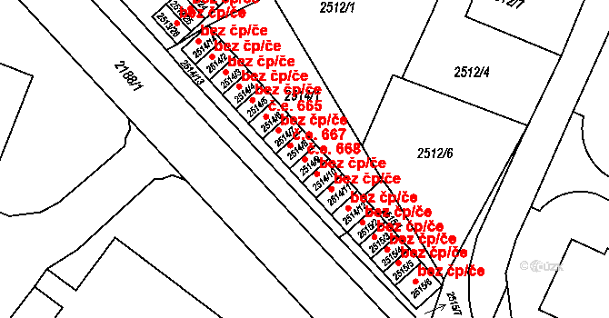 Předměstí 668, Litoměřice na parcele st. 2514/9 v KÚ Litoměřice, Katastrální mapa