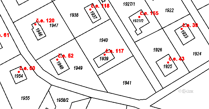 Želechovice nad Dřevnicí 117 na parcele st. 1939 v KÚ Želechovice nad Dřevnicí, Katastrální mapa
