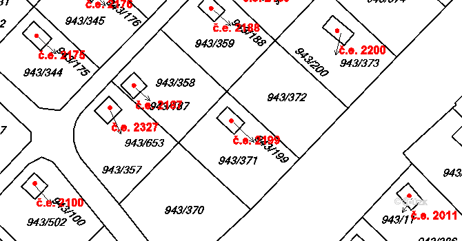 Velká Chuchle 2199, Praha na parcele st. 943/199 v KÚ Velká Chuchle, Katastrální mapa