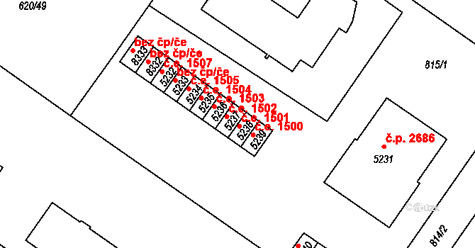 Zlín 1501 na parcele st. 5238 v KÚ Zlín, Katastrální mapa