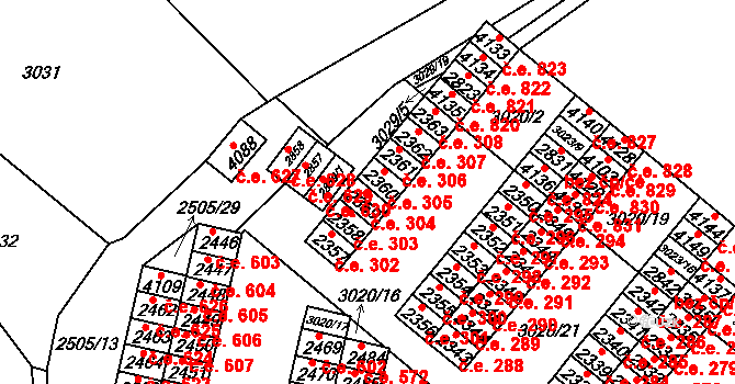 Kyjov 304 na parcele st. 2359 v KÚ Kyjov, Katastrální mapa