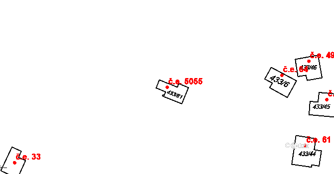 Jihlava 5055 na parcele st. 433/81 v KÚ Bedřichov u Jihlavy, Katastrální mapa