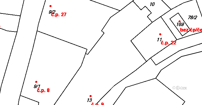 Budenín 9, Votice na parcele st. 13 v KÚ Budenín, Katastrální mapa