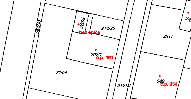 Sepekov 191 na parcele st. 202/1 v KÚ Sepekov, Katastrální mapa