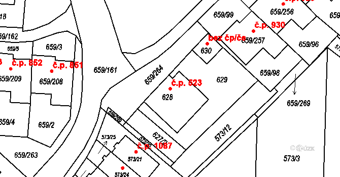 Svinov 523, Ostrava na parcele st. 628 v KÚ Svinov, Katastrální mapa