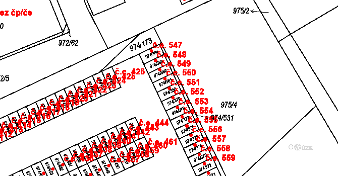 Štětí 551 na parcele st. 974/380 v KÚ Štětí I, Katastrální mapa