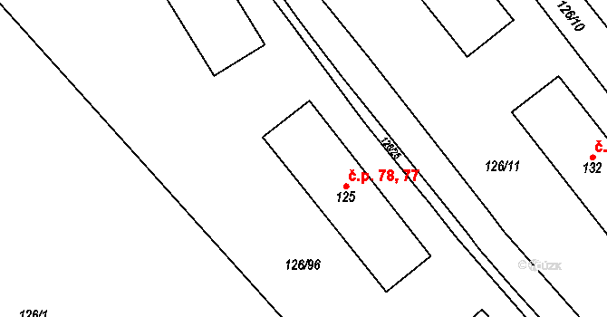 Dolní Rožínka 77,78 na parcele st. 125 v KÚ Dolní Rožínka, Katastrální mapa