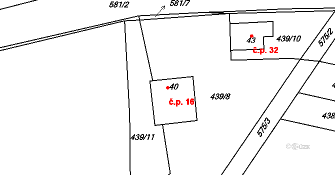 Švařec 16, Koroužné na parcele st. 40 v KÚ Švařec, Katastrální mapa
