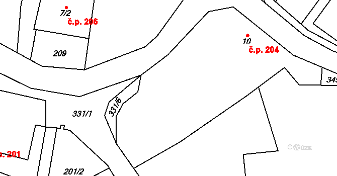 Štěpánov nad Svratkou 204 na parcele st. 10 v KÚ Olešnička, Katastrální mapa