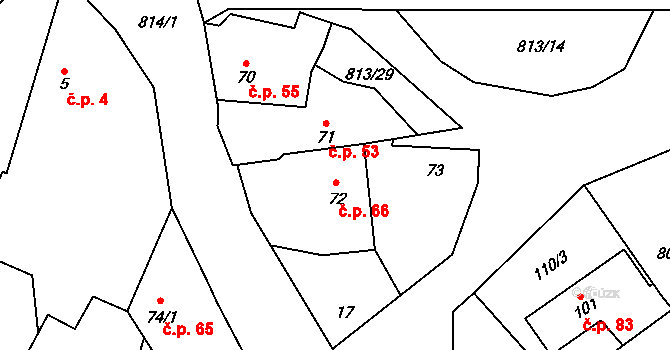 Vídeň 66 na parcele st. 72 v KÚ Vídeň, Katastrální mapa