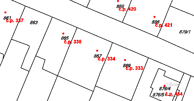 Bylnice 334, Brumov-Bylnice na parcele st. 867 v KÚ Bylnice, Katastrální mapa