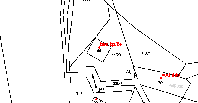 Ohnišov 38473101 na parcele st. 56 v KÚ Zákraví, Katastrální mapa