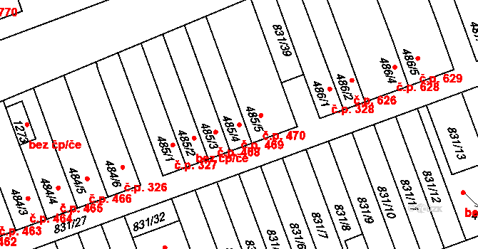 Tlumačov 469 na parcele st. 485/4 v KÚ Tlumačov na Moravě, Katastrální mapa