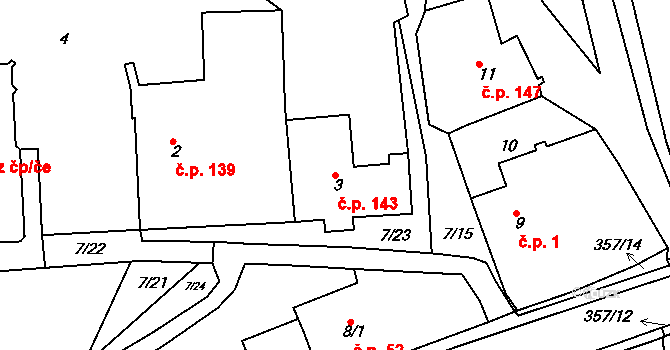Zádveřice 143, Zádveřice-Raková na parcele st. 3 v KÚ Zádveřice, Katastrální mapa