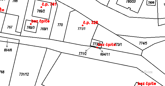 Proboštov 39164101 na parcele st. 772 v KÚ Proboštov u Teplic, Katastrální mapa