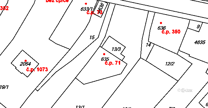 Valašské Klobouky 71 na parcele st. 635 v KÚ Valašské Klobouky, Katastrální mapa