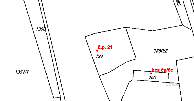 Provodov 21 na parcele st. 124 v KÚ Provodov na Moravě, Katastrální mapa