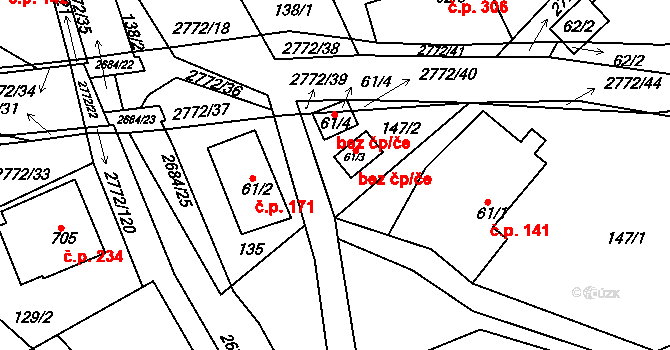 Rusava 41058101 na parcele st. 61/3 v KÚ Rusava, Katastrální mapa