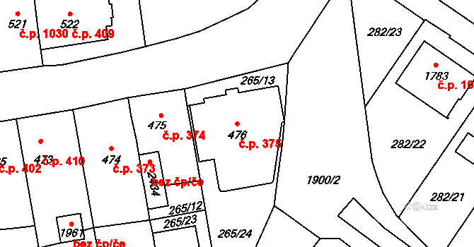Malenovice 375, Zlín na parcele st. 476 v KÚ Malenovice u Zlína, Katastrální mapa