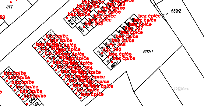 Přerov VI-Újezdec 360, Přerov na parcele st. 602/12 v KÚ Újezdec u Přerova, Katastrální mapa