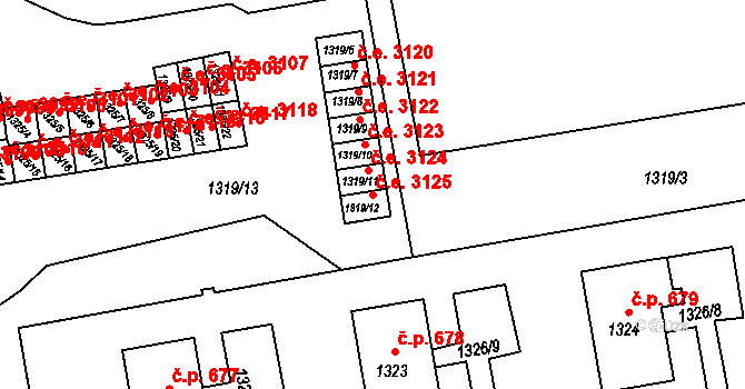 Prostřední Suchá 3125, Havířov na parcele st. 1319/12 v KÚ Prostřední Suchá, Katastrální mapa