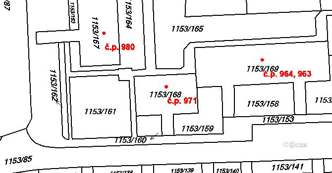 Kylešovice 971, Opava na parcele st. 1153/168 v KÚ Kylešovice, Katastrální mapa