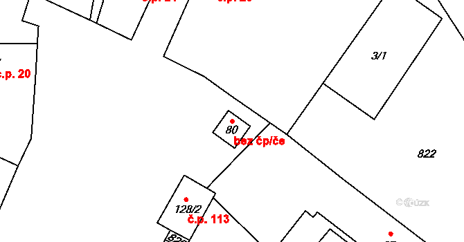 Hrušov 45300101 na parcele st. 80 v KÚ Hrušov nad Jizerou, Katastrální mapa