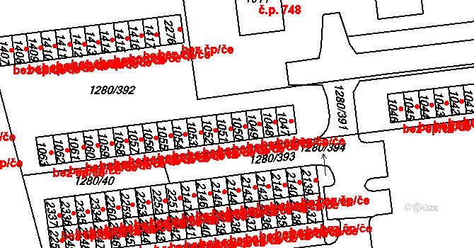 Dobřany 46220101 na parcele st. 1050 v KÚ Dobřany, Katastrální mapa
