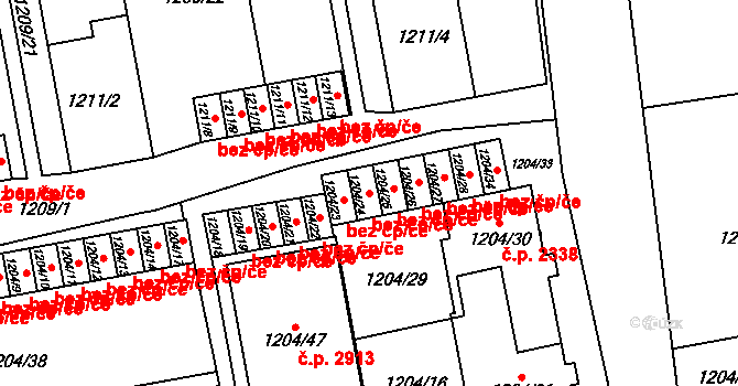 Praha 48080101 na parcele st. 1204/24 v KÚ Horní Počernice, Katastrální mapa