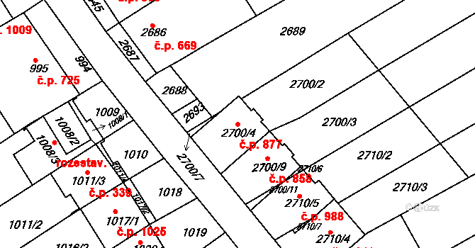 Nivnice 877 na parcele st. 2700/4 v KÚ Nivnice, Katastrální mapa