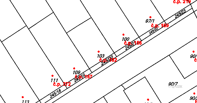 Těšov 182, Uherský Brod na parcele st. 103 v KÚ Těšov, Katastrální mapa