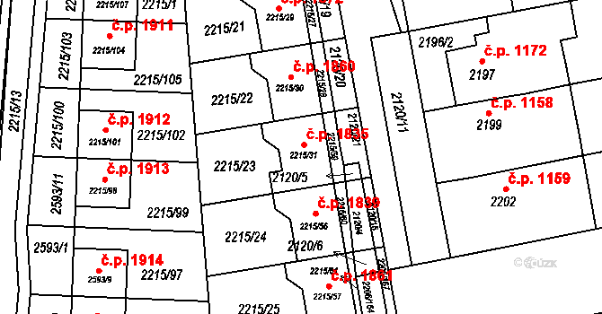 Šlapanice 1835 na parcele st. 2215/31 v KÚ Šlapanice u Brna, Katastrální mapa