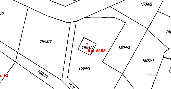 Proseč nad Nisou 5163, Jablonec nad Nisou na parcele st. 1504/4 v KÚ Proseč nad Nisou, Katastrální mapa