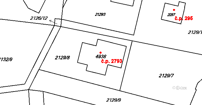 Rožnov pod Radhoštěm 2793 na parcele st. 4938 v KÚ Rožnov pod Radhoštěm, Katastrální mapa