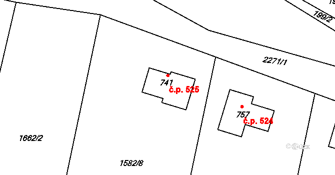 Dolní Podluží 525 na parcele st. 741 v KÚ Dolní Podluží, Katastrální mapa