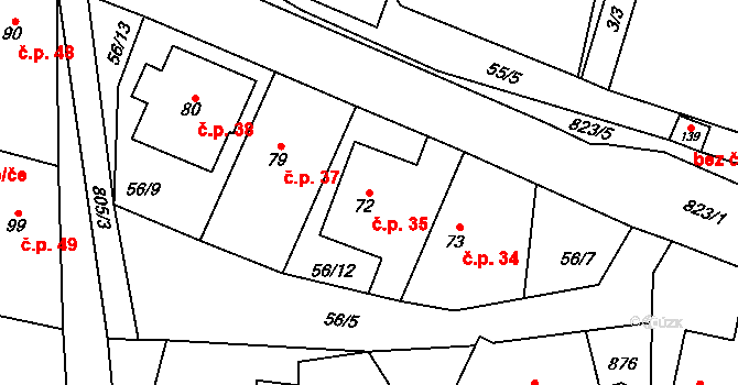 Ochoz 35, Nasavrky na parcele st. 72 v KÚ Ochoz u Nasavrk, Katastrální mapa