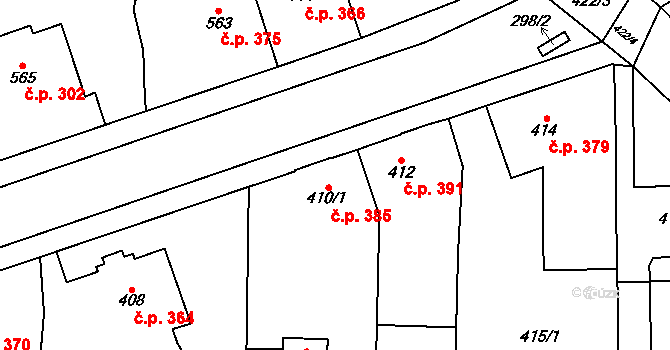 Nýřany 385 na parcele st. 410/1 v KÚ Nýřany, Katastrální mapa