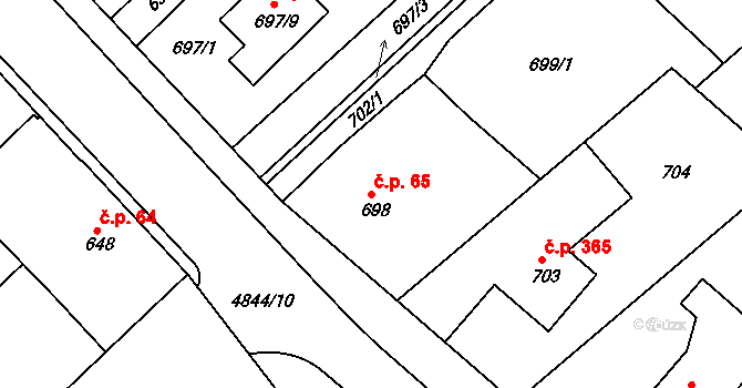 Choceňské Předměstí 65, Vysoké Mýto na parcele st. 698 v KÚ Vysoké Mýto, Katastrální mapa