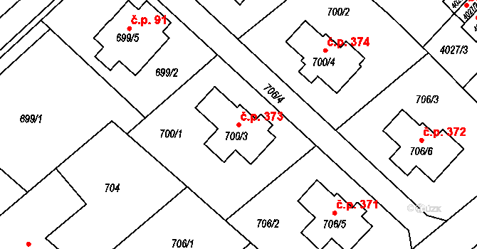 Choceňské Předměstí 373, Vysoké Mýto na parcele st. 700/3 v KÚ Vysoké Mýto, Katastrální mapa