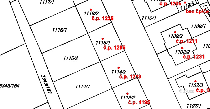Třešť 1285 na parcele st. 1115/1 v KÚ Třešť, Katastrální mapa