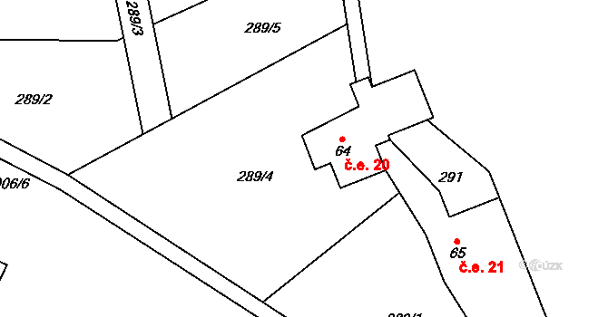 Potůčník 20, Hanušovice na parcele st. 64 v KÚ Potůčník, Katastrální mapa