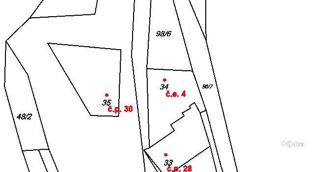 Drchkov 4, Dřínov na parcele st. 34 v KÚ Drchkov, Katastrální mapa