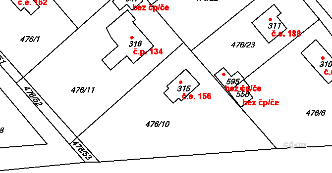 Malé Kyšice 156 na parcele st. 315 v KÚ Malé Kyšice, Katastrální mapa