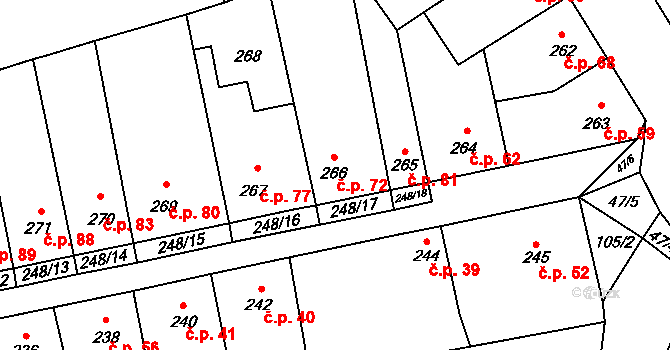 Svinařov 72 na parcele st. 266 v KÚ Svinařov u Kladna, Katastrální mapa