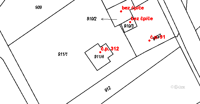 Bernartice nad Odrou 312 na parcele st. 911/4 v KÚ Bernartice nad Odrou, Katastrální mapa