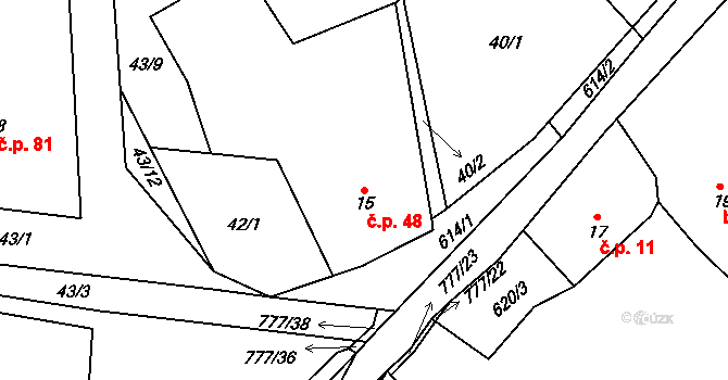 Bystřice nad Úhlavou 48, Nýrsko na parcele st. 15 v KÚ Bystřice nad Úhlavou, Katastrální mapa