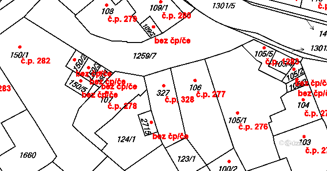 Přeštice 328 na parcele st. 327 v KÚ Přeštice, Katastrální mapa