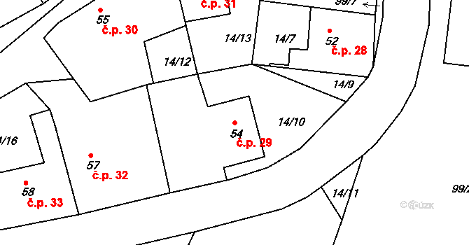 Sušice 29, Míčov-Sušice na parcele st. 54 v KÚ Sušice, Katastrální mapa