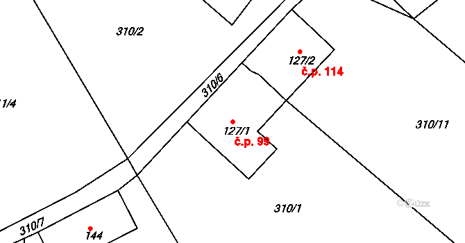 Závrchy 99, Vysoká Srbská na parcele st. 127/1 v KÚ Vysoká Srbská, Katastrální mapa